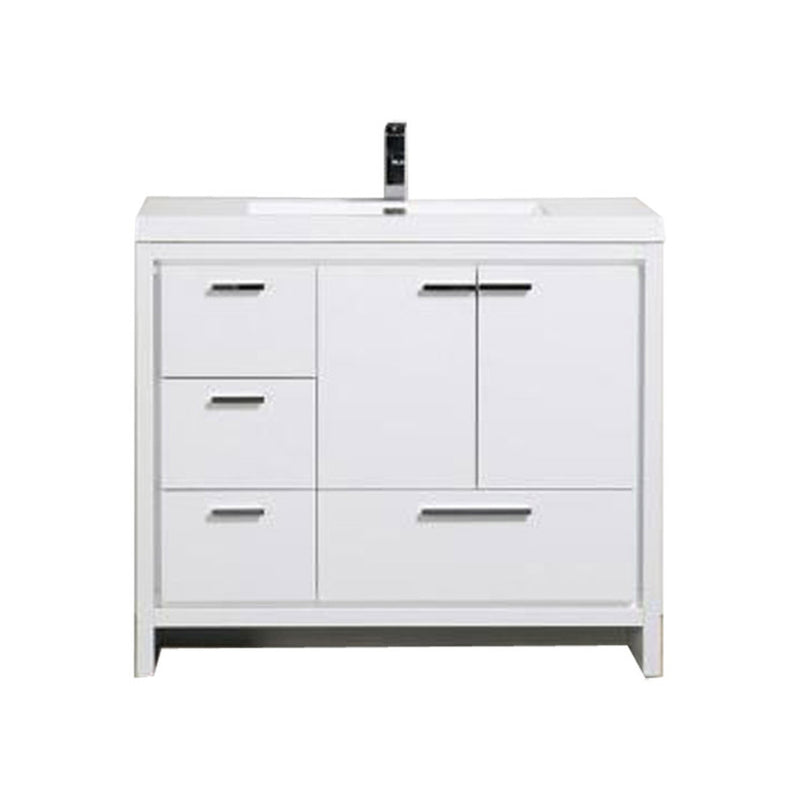 Alma Vanity Allier 42" High Gloss White Vanity with Integrated Sink and Left Side Drawers