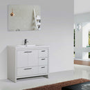 Alma Vanity Allier 42" High Gloss White Vanity with Integrated Sink and Right Side Drawers