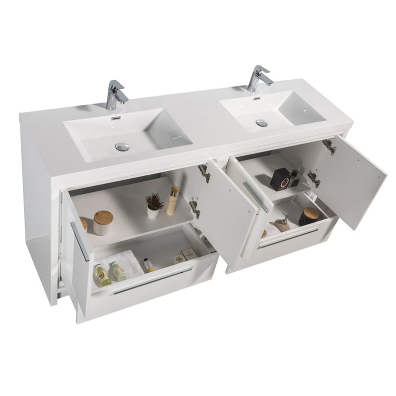 Alma Vanity Allier 72" Gloss White Vanity with White Sink