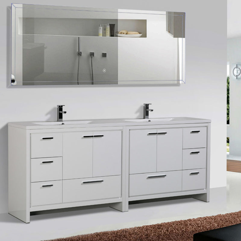 Alma Vanity Allier 84" High Gloss White Vanity with Integrated Countertop with Sink