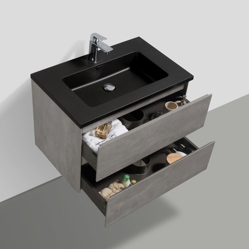 Alma Vanity Edi 30" Cement Gray Wall Mount Vanity with Black Countertop