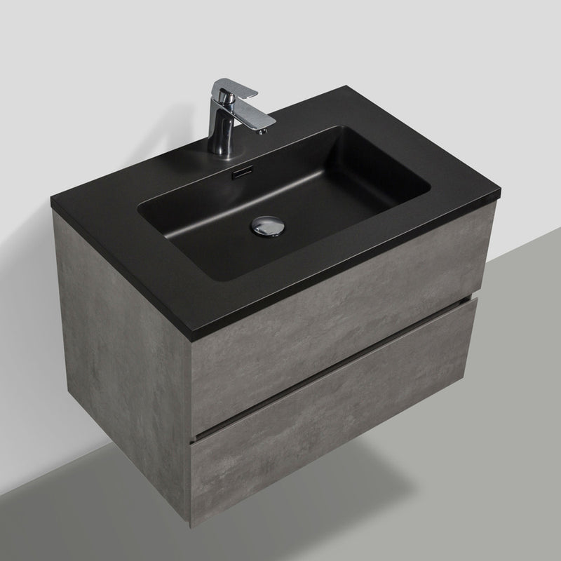 Alma Vanity Edi 30" Cement Gray Wall Mount Vanity with Black Countertop