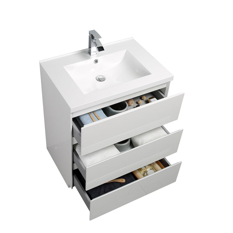 Alma Vanity Edison 30" Gloss White Modern Bathroom Vanity with 3 Drawers and Acrylic Sink