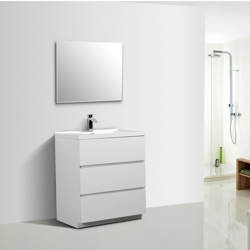 Alma Vanity Edison 30" Gloss White Modern Bathroom Vanity with 3 Drawers and Acrylic Sink