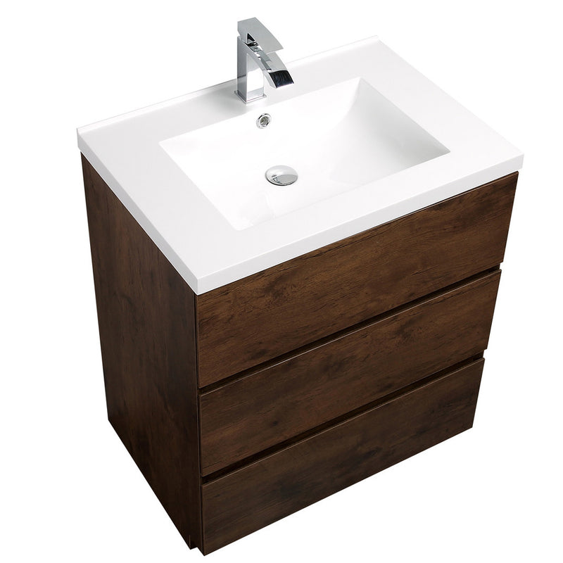 Alma Vanity Edison 30" Rosewood Modern Bathroom Vanity with 3 Drawers and Acrylic Sink