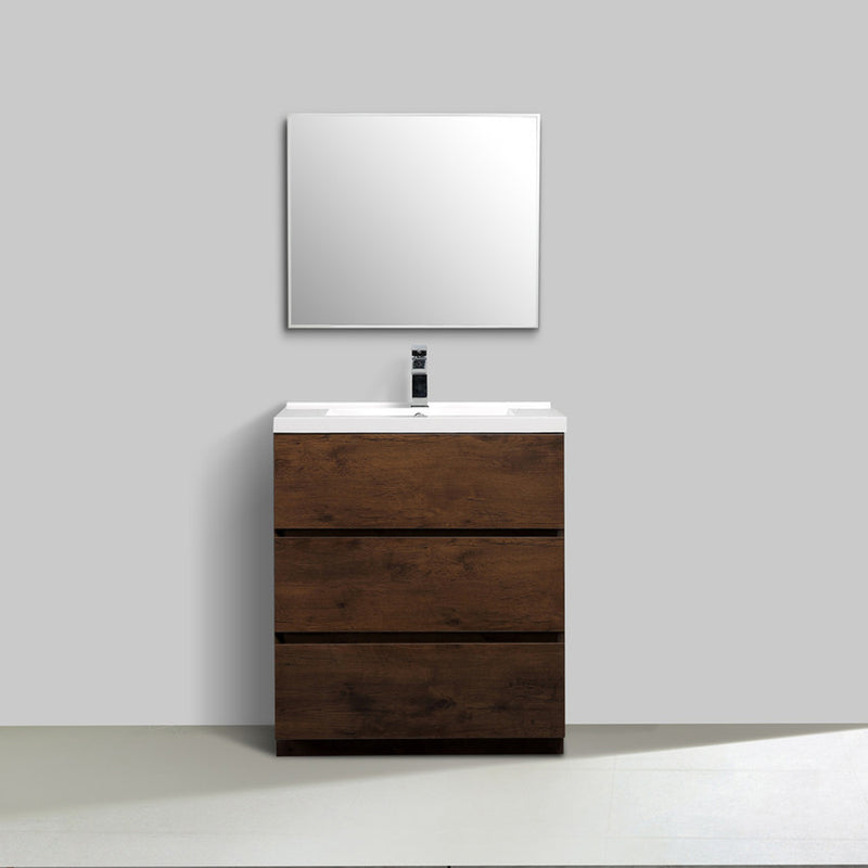 Alma Vanity Edison 30" Rosewood Modern Bathroom Vanity with 3 Drawers and Acrylic Sink