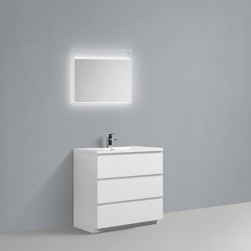 Alma Vanity Edison 36" Gloss White Modern Bathroom Vanity with 3 Drawers and Acrylic Sink