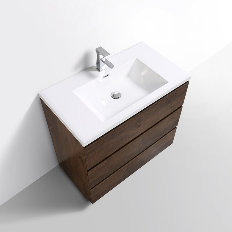 Alma Vanity Edison 36" Rosewood Modern Bathroom Vanity with 3 Drawers and Acrylic Sink