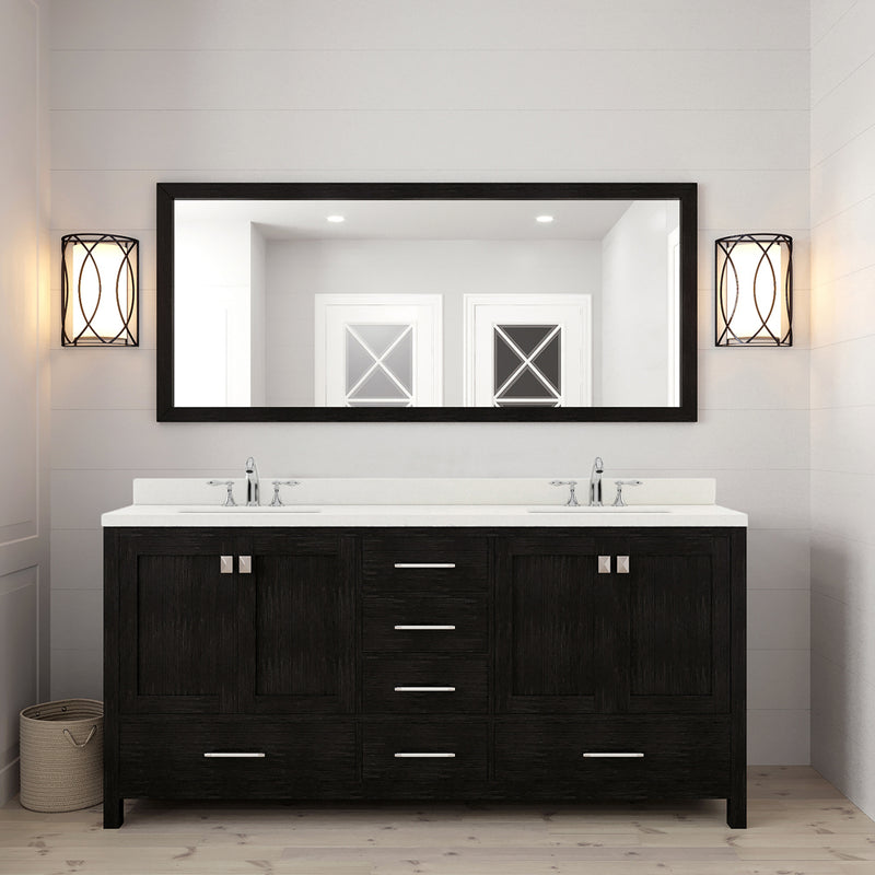 Modern Fittings Caroline Premium 72" Double Bath Vanity with Dazzle White Quartz Top and Round Sinks With Zebra Gray