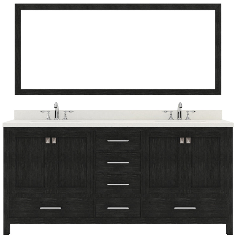 Modern Fittings Caroline Premium 72" Double Bath Vanity with Dazzle White Quartz Top and Round Sinks With Zebra Gray