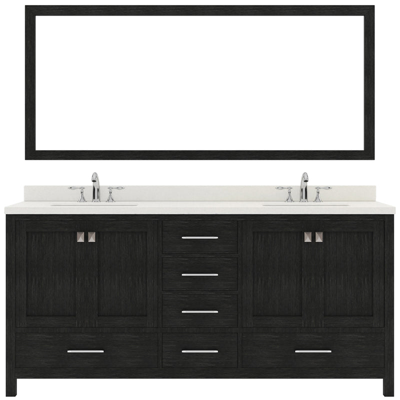 Modern Fittings Caroline Premium 72" Double Bath Vanity with Dazzle White Quartz Top and Square Sinks With Zebra Gray