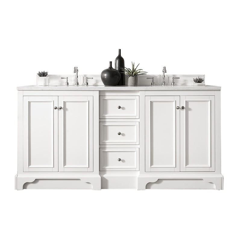 James Martin De Soto 72" Double Vanity Bright White with 3 cm Carrara Marble Top 825-V72-BW-3CAR