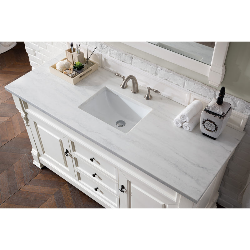 James Martin Brookfield 60" Bright White Single Vanity with 3 cm Arctic Fall Solid Surface Top 147-V60S-BW-3AF