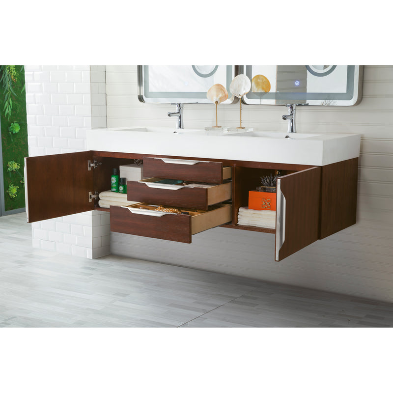 James Martin Mercer Island 59" Double Vanity Coffee Oak with Glossy White Composite Top 389-V59D-CFO-A-GW