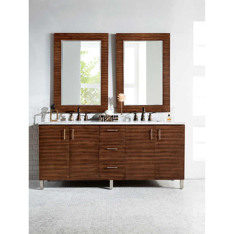 James Martin Metropolitan 72" American Walnut Double Vanity with 3 cm Carrara Marble Top 850-V72-AWT-3CAR