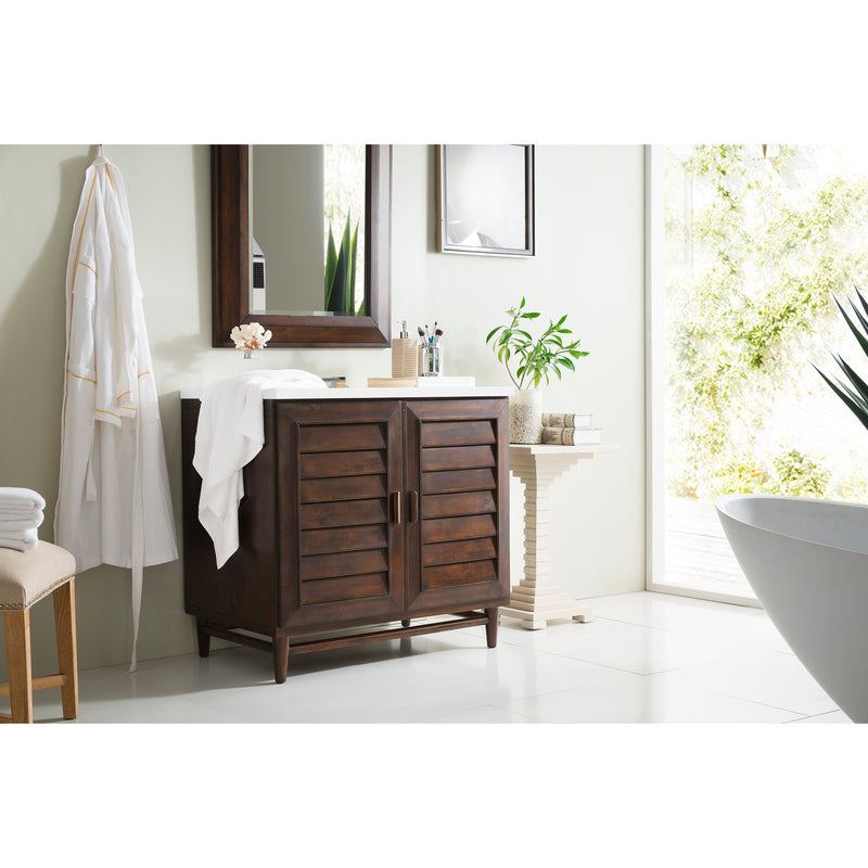 James Martin Portland 36" Single Vanity Burnished Mahogany with 3 cm Classic White Quartz Top 620-V36-BNM-3CLW