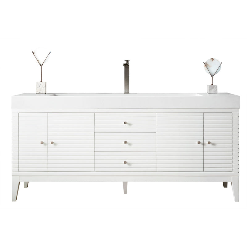 James Martin Linear 72" Single Vanity Glossy White with Glossy White Composite Top 210-V72S-GW-GW