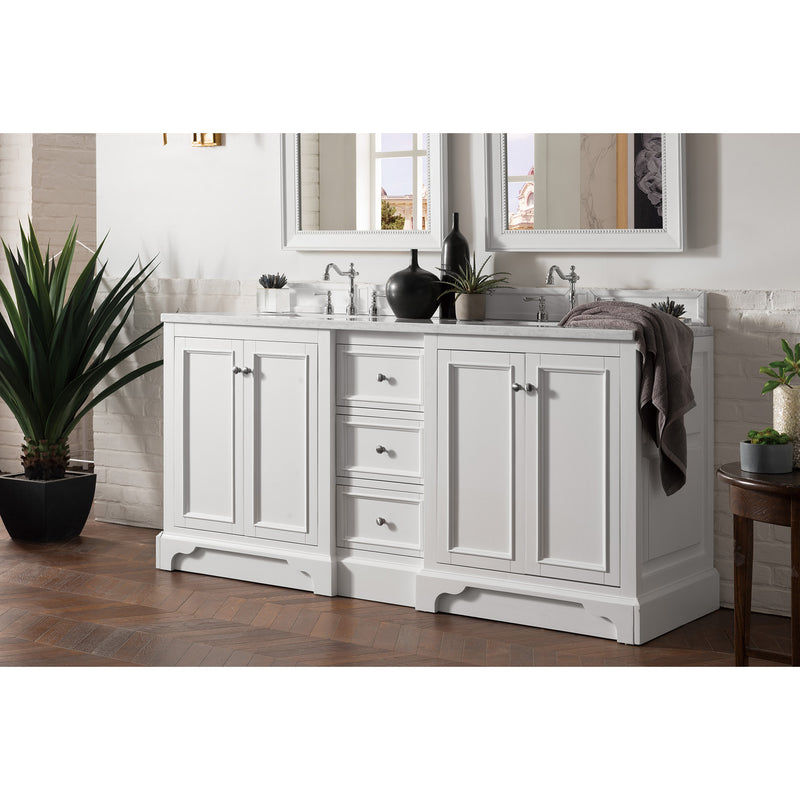 James Martin De Soto 72" Double Vanity Bright White with 3 cm Arctic Fall Solid Surface Top 825-V72-BW-3AF