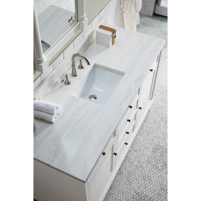 James Martin Savannah 60" Bright White Single Vanity with 3 cm Arctic Fall Solid Surface Top 238-104-V60S-BW-3AF