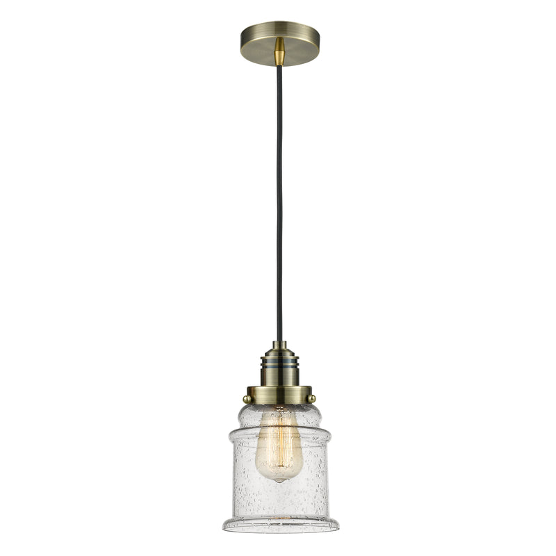 Canton Mini Pendant shown in the Antique Brass finish with a Seedy shade