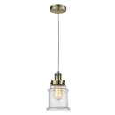 Canton Mini Pendant shown in the Antique Brass finish with a Seedy shade