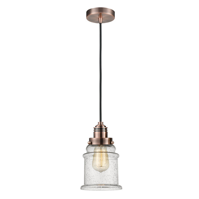 Canton Mini Pendant shown in the Antique Copper finish with a Seedy shade