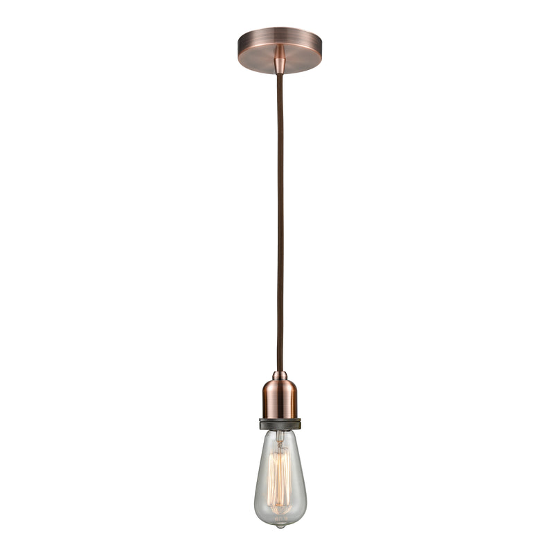 Bare Bulb Mini Pendant shown in the Antique Copper finish