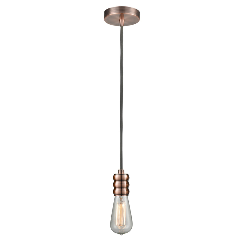 Bare Bulb Mini Pendant shown in the Antique Copper finish