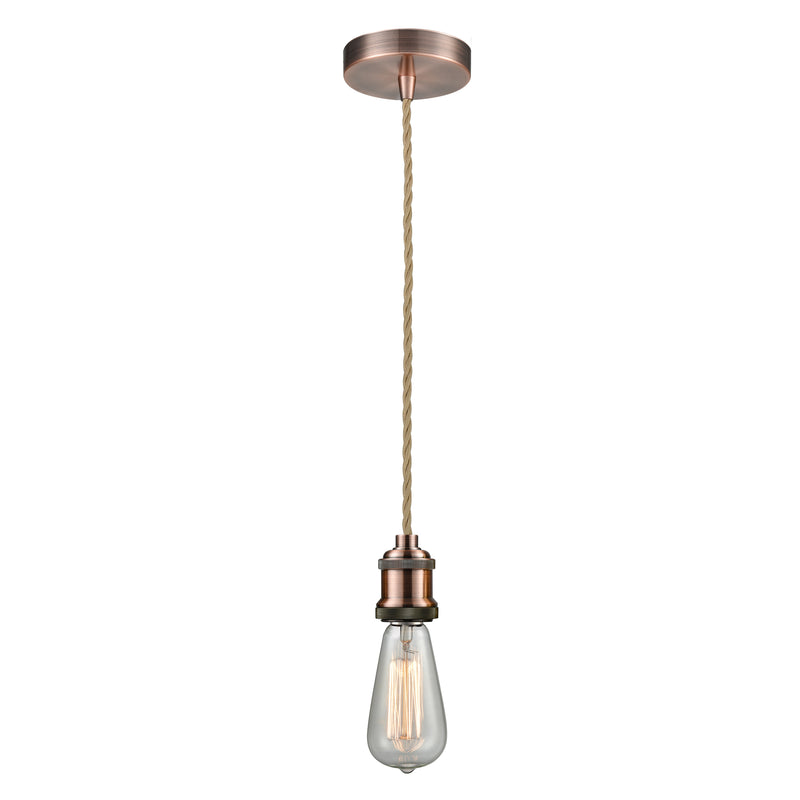 Bare Bulb Mini Pendant shown in the Antique Copper finish