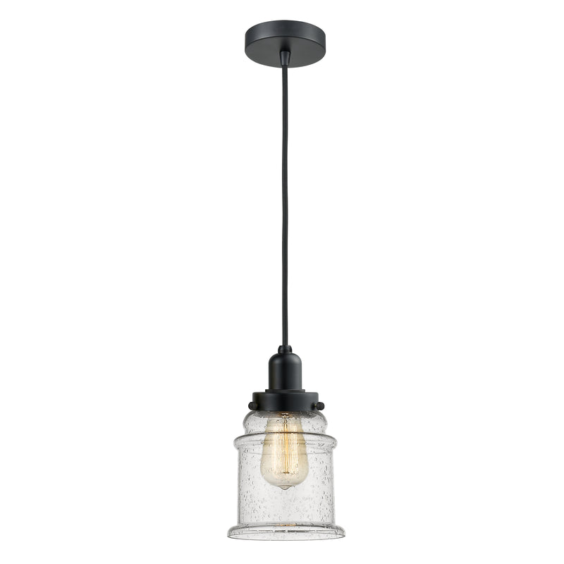 Canton Mini Pendant shown in the Matte Black finish with a Seedy shade