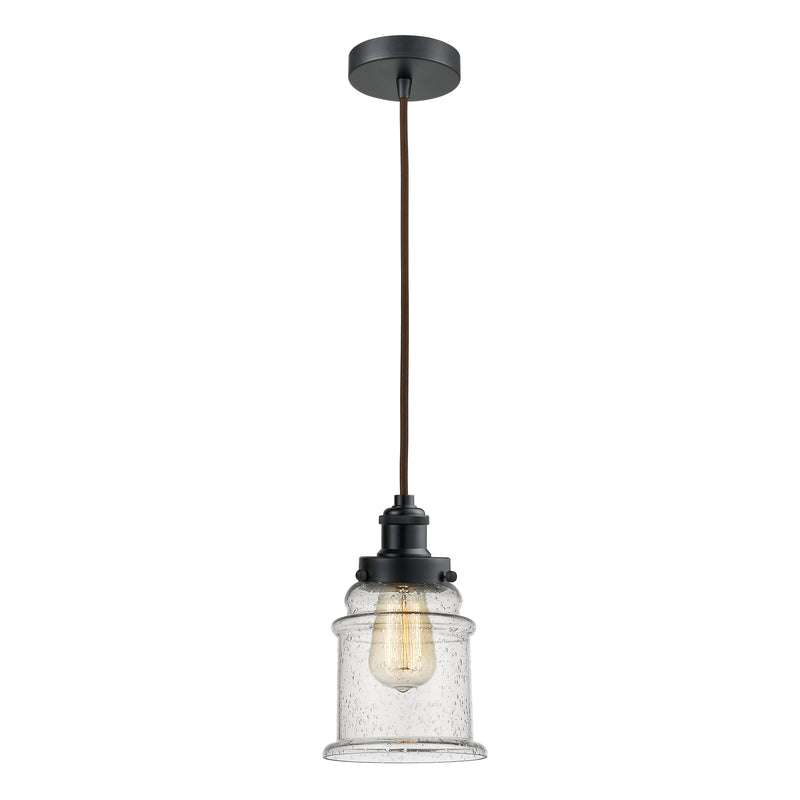 Canton Mini Pendant shown in the Matte Black finish with a Seedy shade