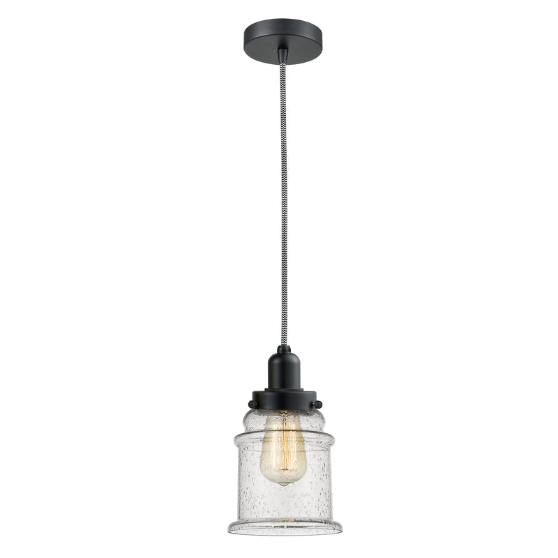 Canton Mini Pendant shown in the Matte Black finish with a Seedy shade