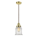 Canton Mini Pendant shown in the Gold finish with a Seedy shade