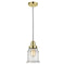 Canton Mini Pendant shown in the Gold finish with a Seedy shade