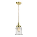 Canton Mini Pendant shown in the Gold finish with a Seedy shade