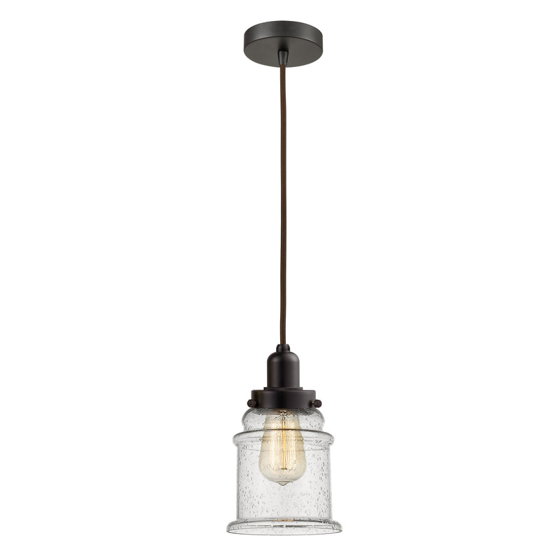 Canton Mini Pendant shown in the Oil Rubbed Bronze finish with a Seedy shade