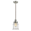 Canton Mini Pendant shown in the Satin Nickel finish with a Seedy shade