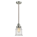 Canton Mini Pendant shown in the Satin Nickel finish with a Seedy shade