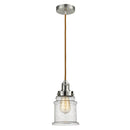 Canton Mini Pendant shown in the Satin Nickel finish with a Seedy shade