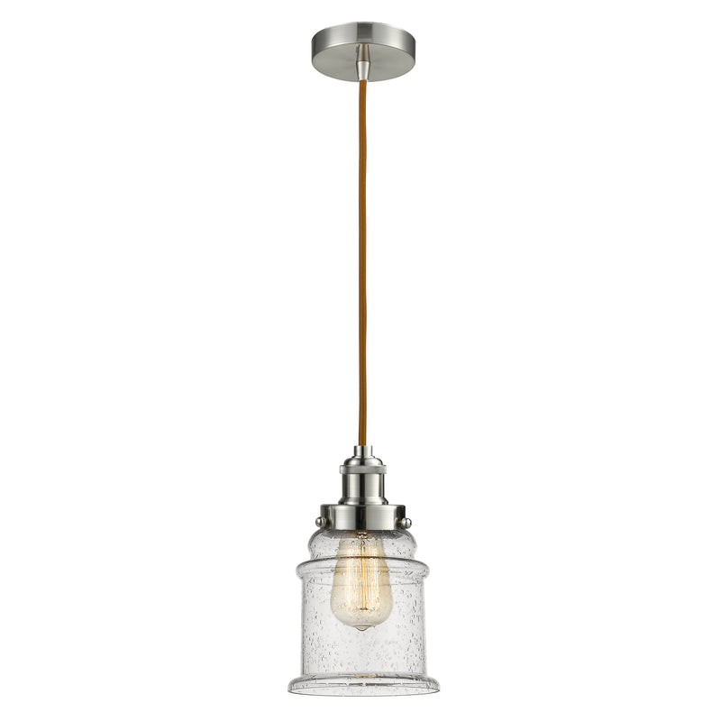 Canton Mini Pendant shown in the Satin Nickel finish with a Seedy shade