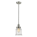 Canton Mini Pendant shown in the Satin Nickel finish with a Seedy shade