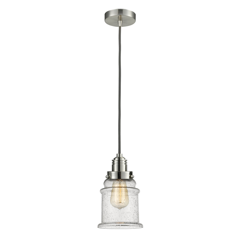 Canton Mini Pendant shown in the Satin Nickel finish with a Seedy shade