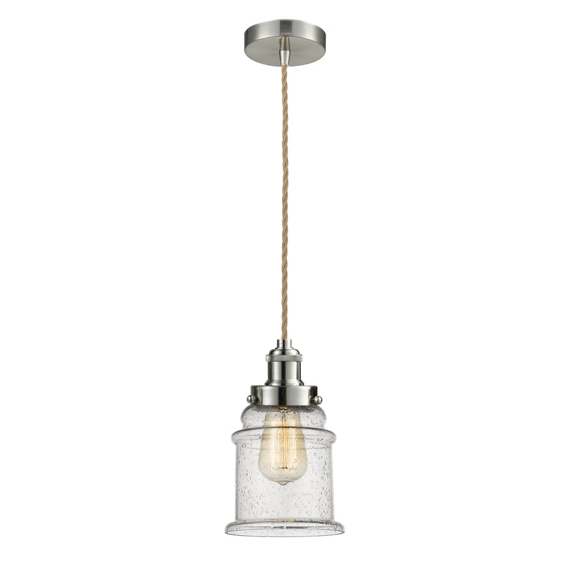 Canton Mini Pendant shown in the Satin Nickel finish with a Seedy shade