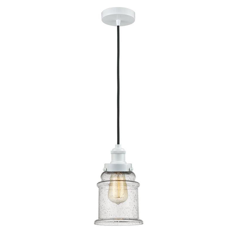 Canton Mini Pendant shown in the White finish with a Seedy shade