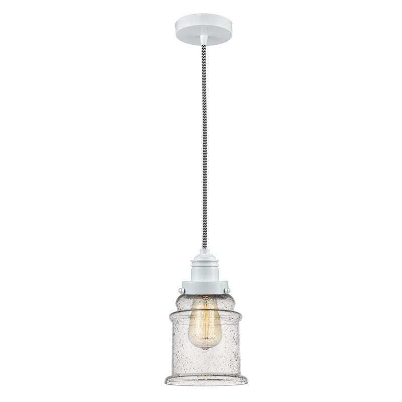 Canton Mini Pendant shown in the White finish with a Seedy shade