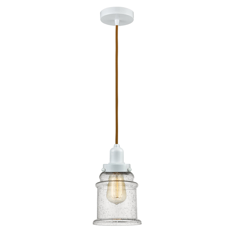 Canton Mini Pendant shown in the White finish with a Seedy shade