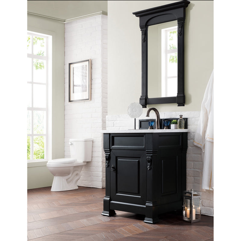 James Martin Brookfield 26" Antique Black Single Vanity with 3 cm Carrara Marble Top 147-114-V26-AQB-3CAR