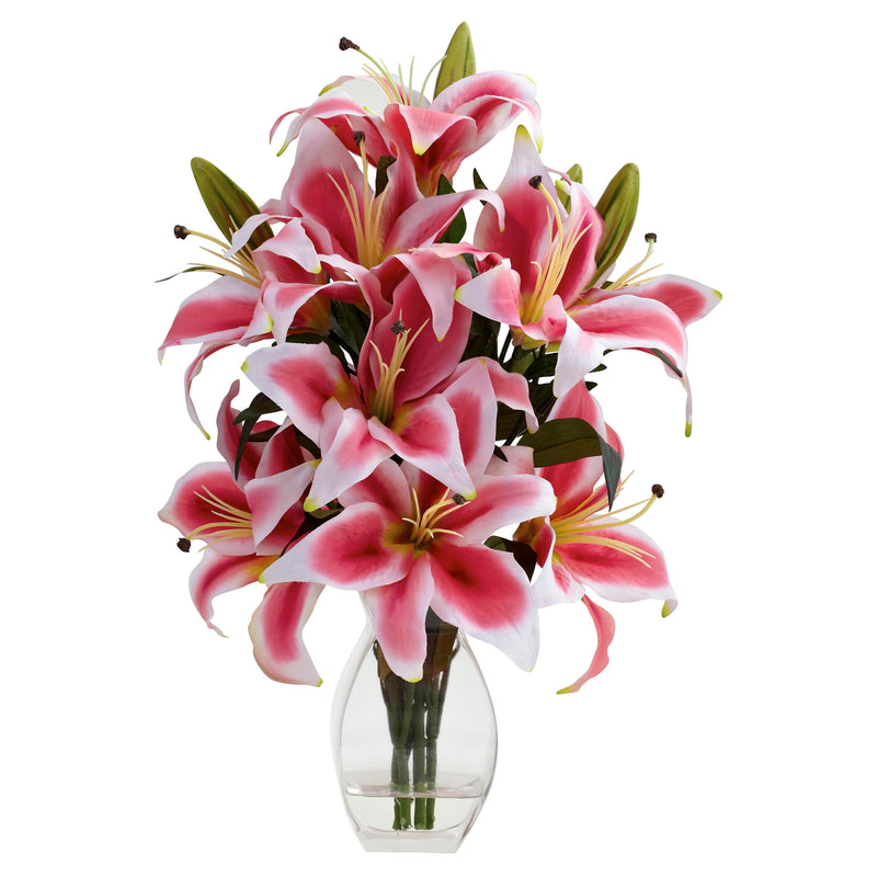 Nearly Natural Rubrum Lily with Decorative Vase