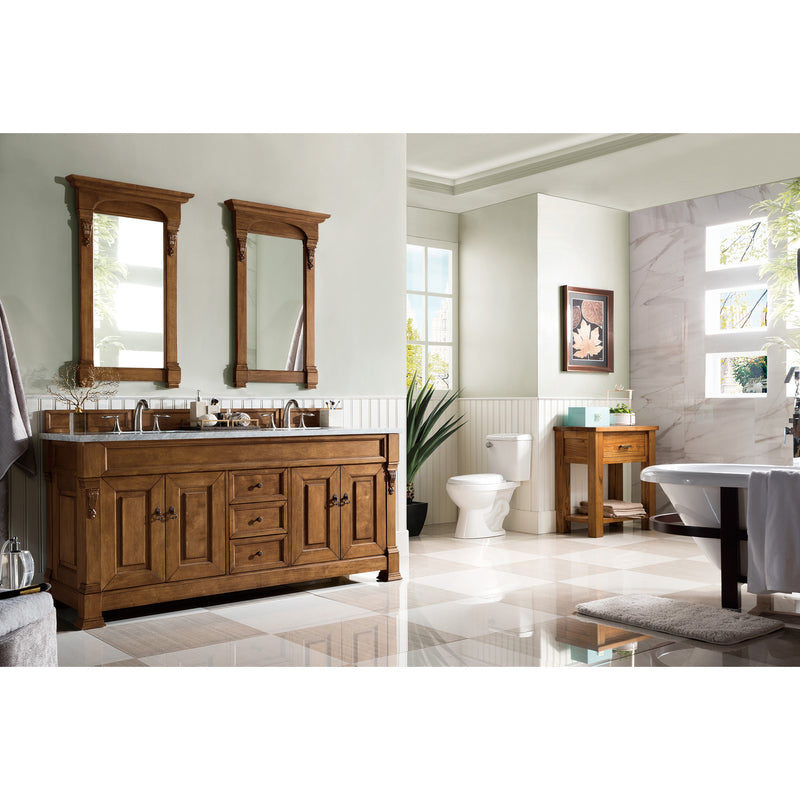 James Martin Brookfield 72" Country Oak Double Vanity with 3 cm Carrara Marble Top 147-114-5771-3CAR