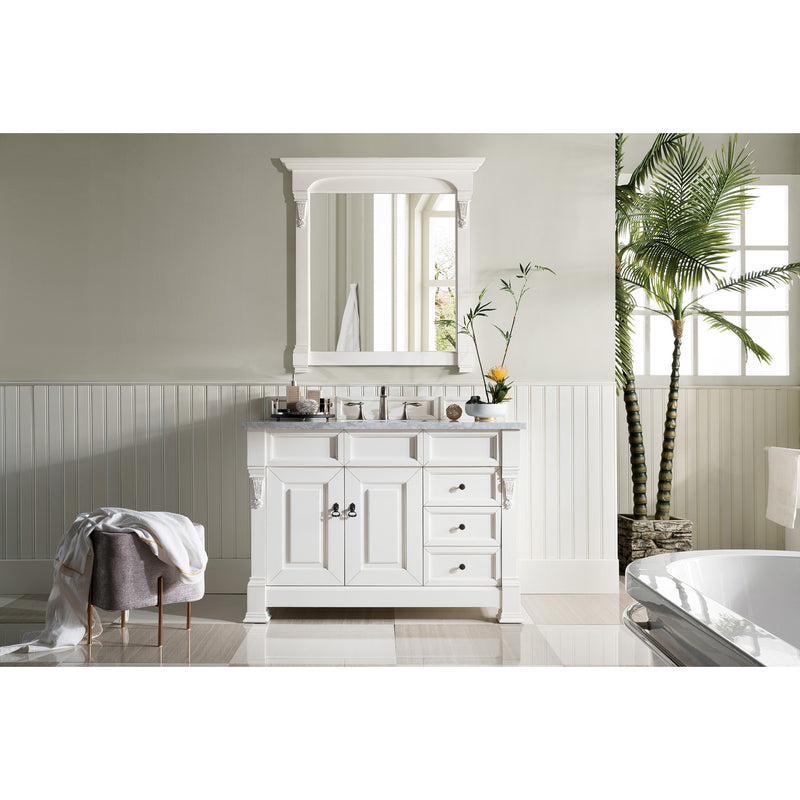 James Martin Brookfield 48" Bright White Single Vanity with 3 cm Carrara Marble Top 147-V48-BW-3CAR